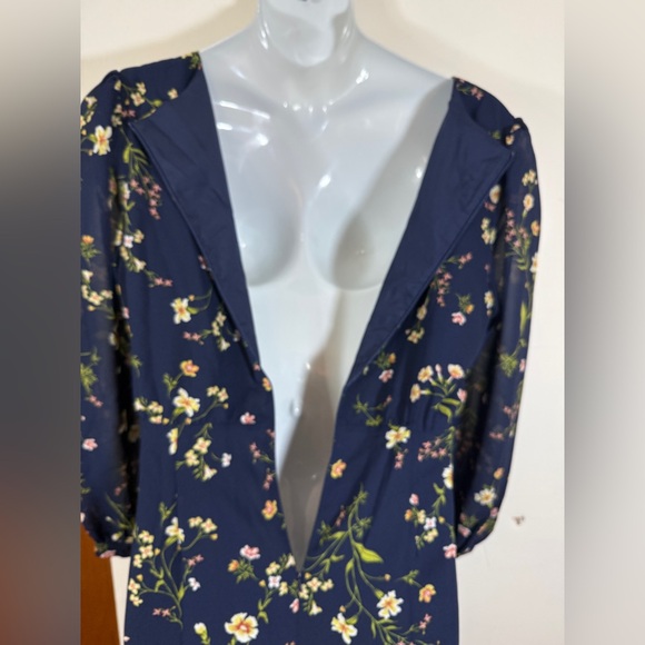 Cupshe Dark Blue Floral Long Sleeves Chiffon Tiered Ruffle Mini Dress SKU 0020 - Picture 9 of 13